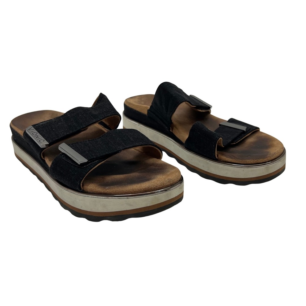 Vionic Brielle Black Platform Slide Sandals Orthotic Adjustable Straps Women 8.5